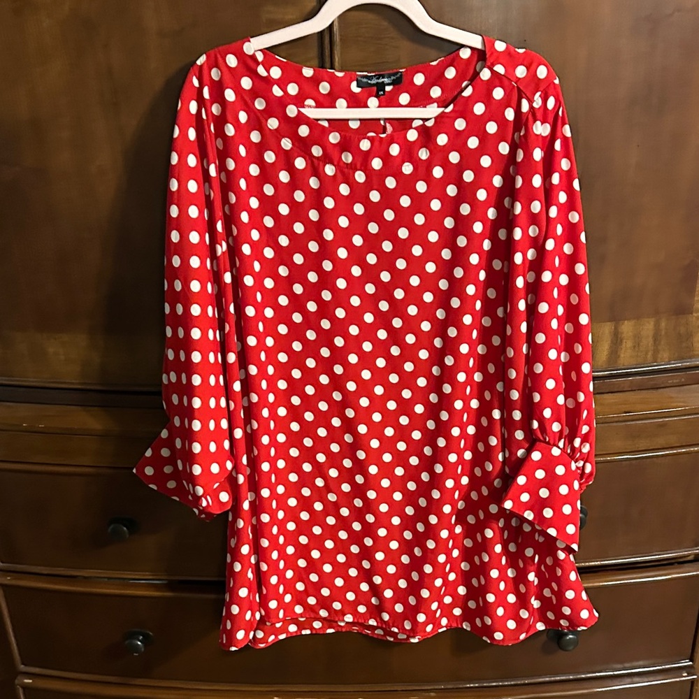 ANDREE BY UNIT Red and White Polka Dot Blouse
